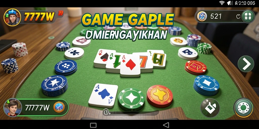Screenshot utama 7777W menampilkan serunya gameplay Gaple.