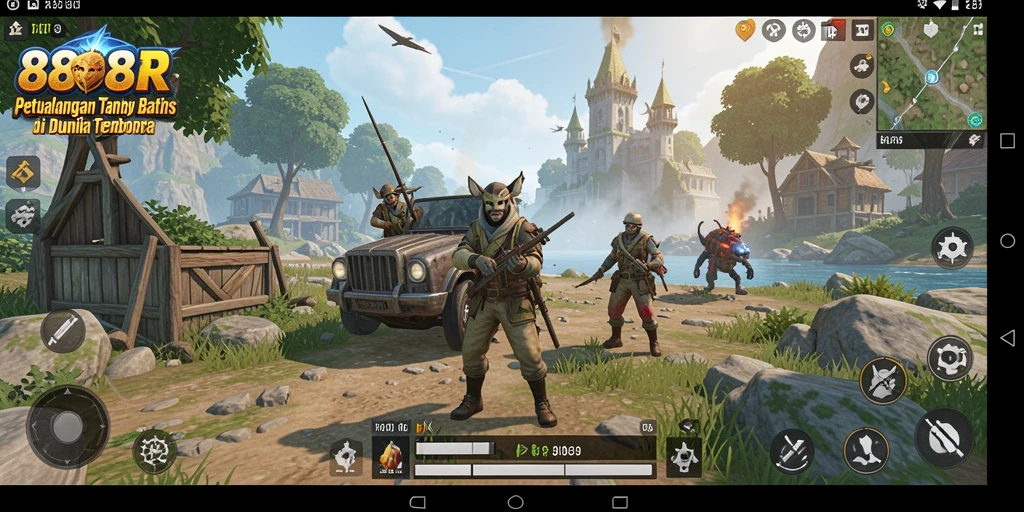 Screenshot gameplay 888R menampilkan dunia terbuka yang luas dan dinamis.