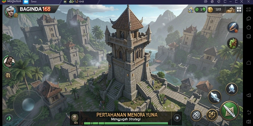Screenshot BAGINDA168 menampilkan pertahanan menara yang kuat dalam aksi.