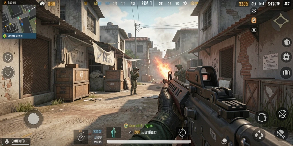 Tampilan menegangkan gameplay CANVA168 dengan aksi tembak-menembak yang cepat.