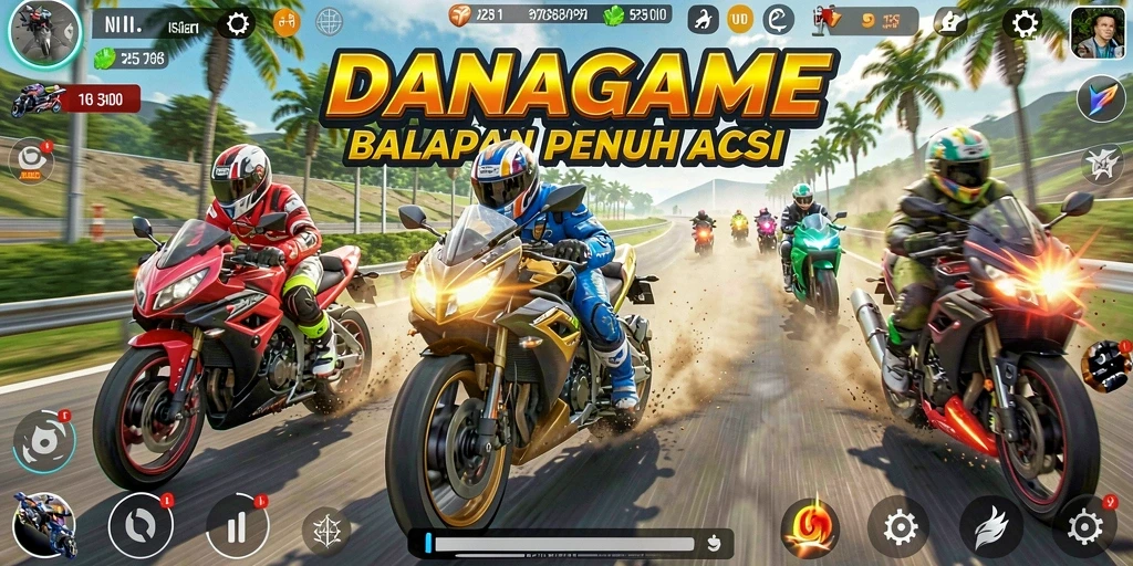 Tampilan balapan motor yang mendebarkan di DANAGAME.
