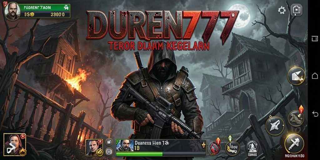 Screenshot gameplay DUREN777 menunjukkan suasana horor yang mencekam.