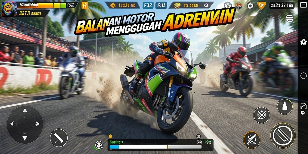 Tampilan gameplay balapan motor yang mendebarkan di F32.