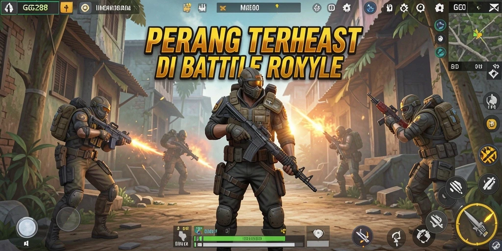 Tampilan gameplay GG288 menunjukkan aksi pertempuran intens di Battle Royale.
