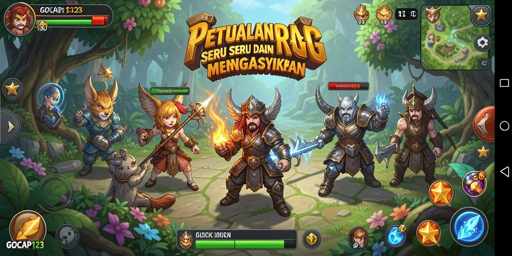 Tampilan screenshot utama GOCAP123 yang menampilkan momen pertempuran RPG.