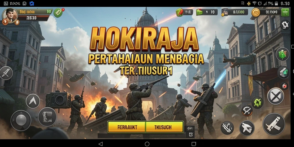 Screenshot gameplay HOKIRAJA menampilkan pertahanan menara yang intens.