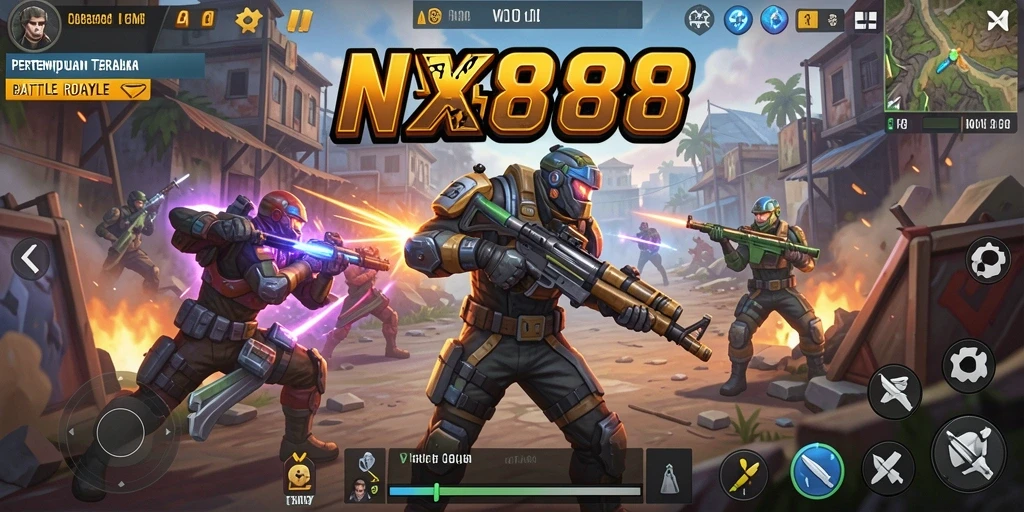 Gameplay seru dan mendebarkan dari NX888 dalam pertarungan Battle Royale.