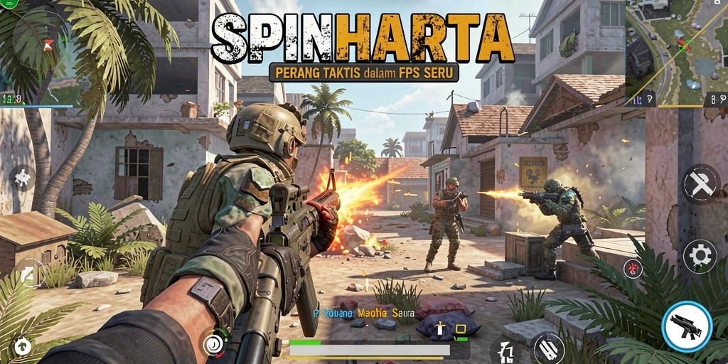 Gameplay intens SPINHARTA dalam pertempuran FPS.